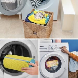 Shoe Wash Bag, Washing Machine, Reusable Shoe Bag, Washing Machine, Sneaker Laundry Bag Shoes with Zip, 360° Cleaning Fluff, Shoe Wash Bag (Yellow)