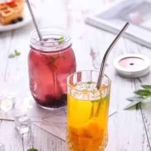 Reusable Metal Drinking Straws 304 Stainless Steel Sturdy Bent Straight Drinks Straw with Cleaning Brush, 4 pcs