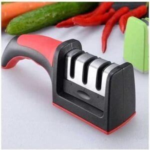Professional Kitchen Knife Sharpener – 3-Stage Manual Blade Sharpener for Knives, Cleavers, and Scissors – Stable Anti-Slip Base, Ergonomic Design, Rustproof Build, Safe & Quick Sharpening Tool