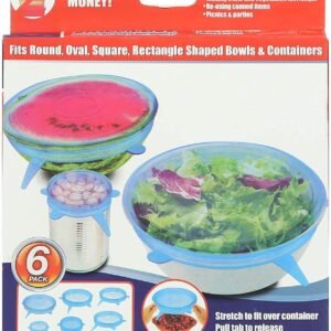 Stretch Silicone Cover For Cans And Food Storage Boxes, 6 Pieces Blue