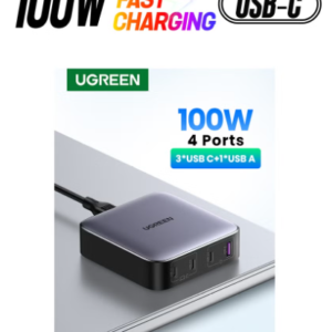 Nexode GaN 100W Laptop USB C Charger 4 Port Desktop Wall Charger Type C Power Adapter UK Plug Desktop USB Charging Station For MacBook Pro Air Lenovo Dell iPhone 16 15 Pro Max Galaxy S24 S23 Ultra Grey